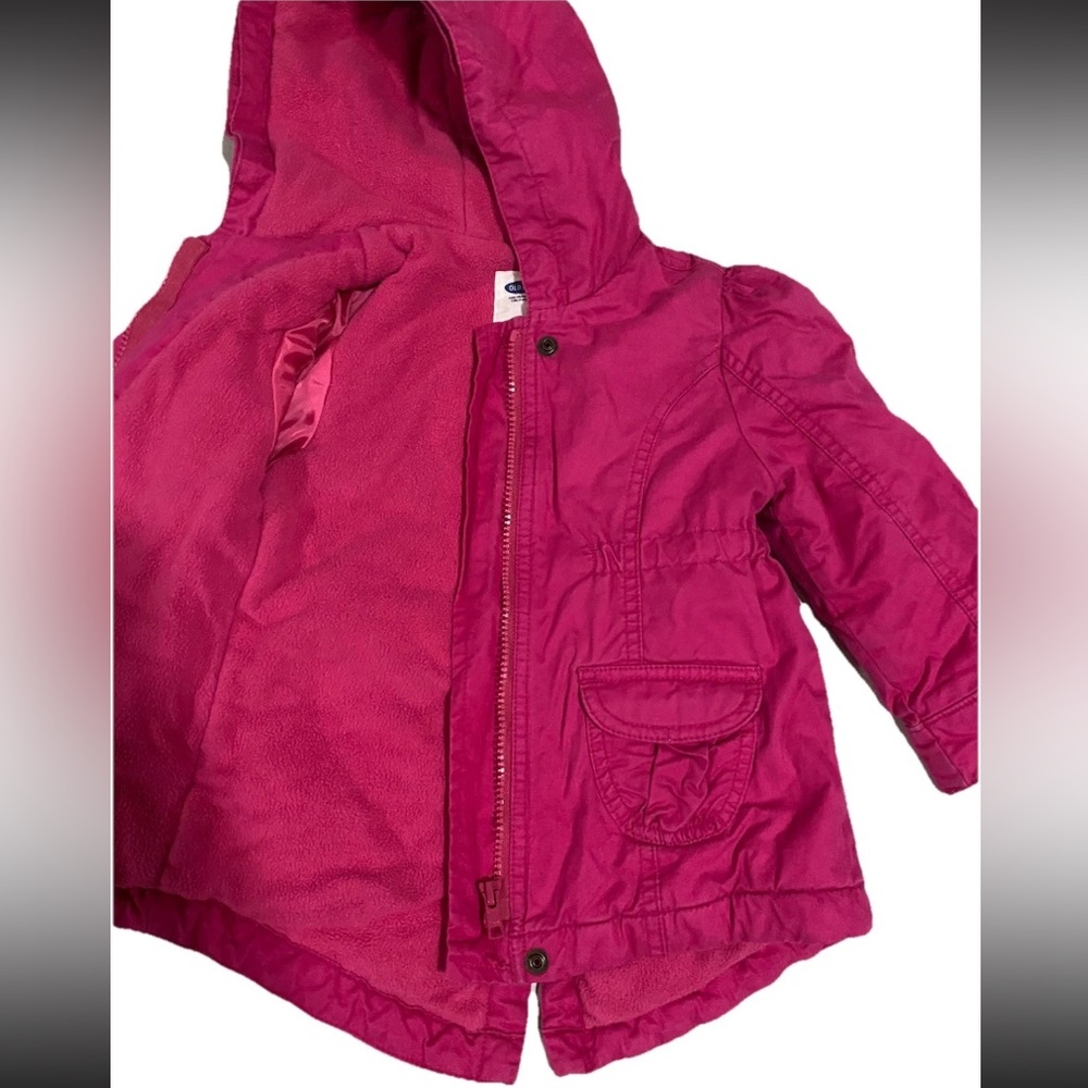 Old Navy Size 3T Toddler Girls Kids Pink Coat Hood & Pockets Excellent Condition - Picture 5 of 9